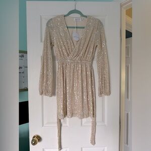 NWT Women’s Petal & Pup Gold Sparkle Belted Dress - Size 2